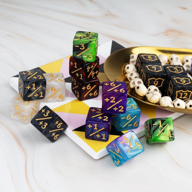 LAMJAM 60 PCS MTG Dice Counters Bulk Ability Keywords Counter 1/+1 Shield Life Buff Tokens 6 Sided Dice Set for MTG, TCG, Cards Gaming Accessories - Image 4